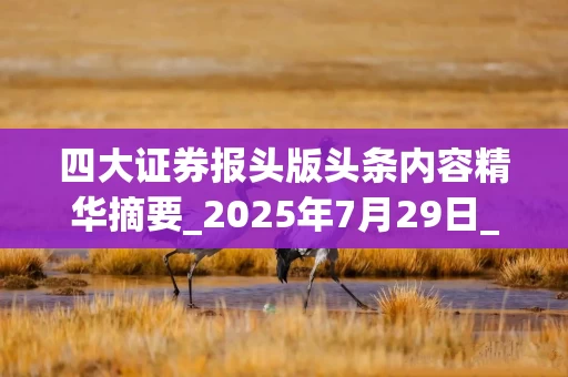 四大证券报头版头条内容精华摘要_2025年7月29日_财经新闻
