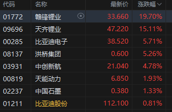 _港股锂电池股_港股锂电池板块股票一览