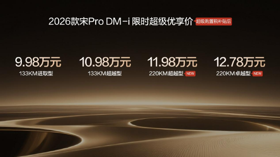 2026款宋Pro DM-i推出220km长续航版，限时11.98万元起